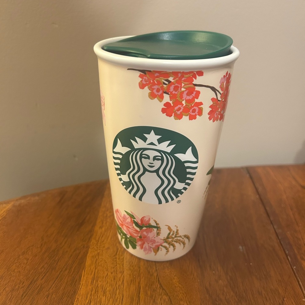 Ban.do + Starbucks 12 oz Limited Floral Double Walled Ceramic Tumbler with Lid